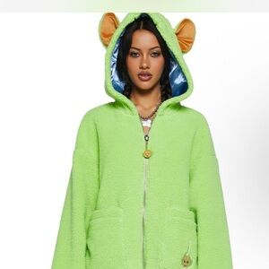 Women's Lime Green Fleece Jacket with Ears